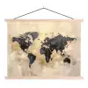 Wereldkaart - Goud - Zwart - Abstract textielposter latten blank klein -3d