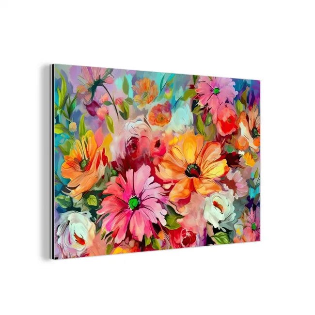 Bloemen - Kleurrijk - Kunst - Olieverf aluminium wit klein -3d