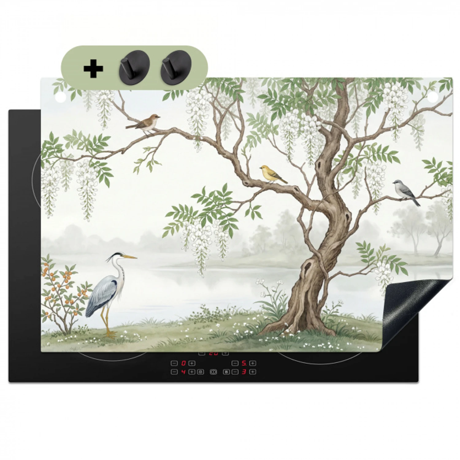 Reiger - Landschap - Groen Inductie beschemer met haakjes klein -3d