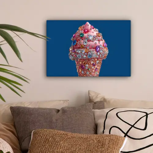 Ijsje - Hoorntje - Steentjes - Blauw canvas 2cm klein -sfeer1