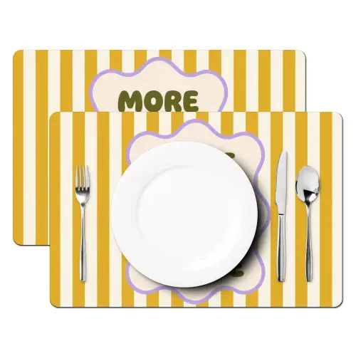 More coffee - Geel - Paars - Strepen - Mok Placemat vinyl groot -zzsfeer2_Kitchenyeah-website