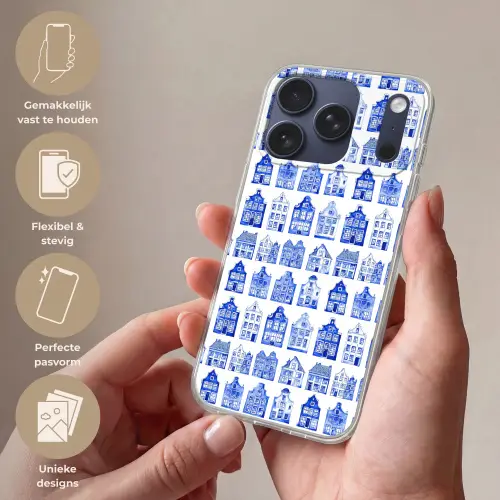 Patroon - Huizen - Blauw Telefoonhoesje iPhone 17 Pro klein 878 -sfeer3_NL