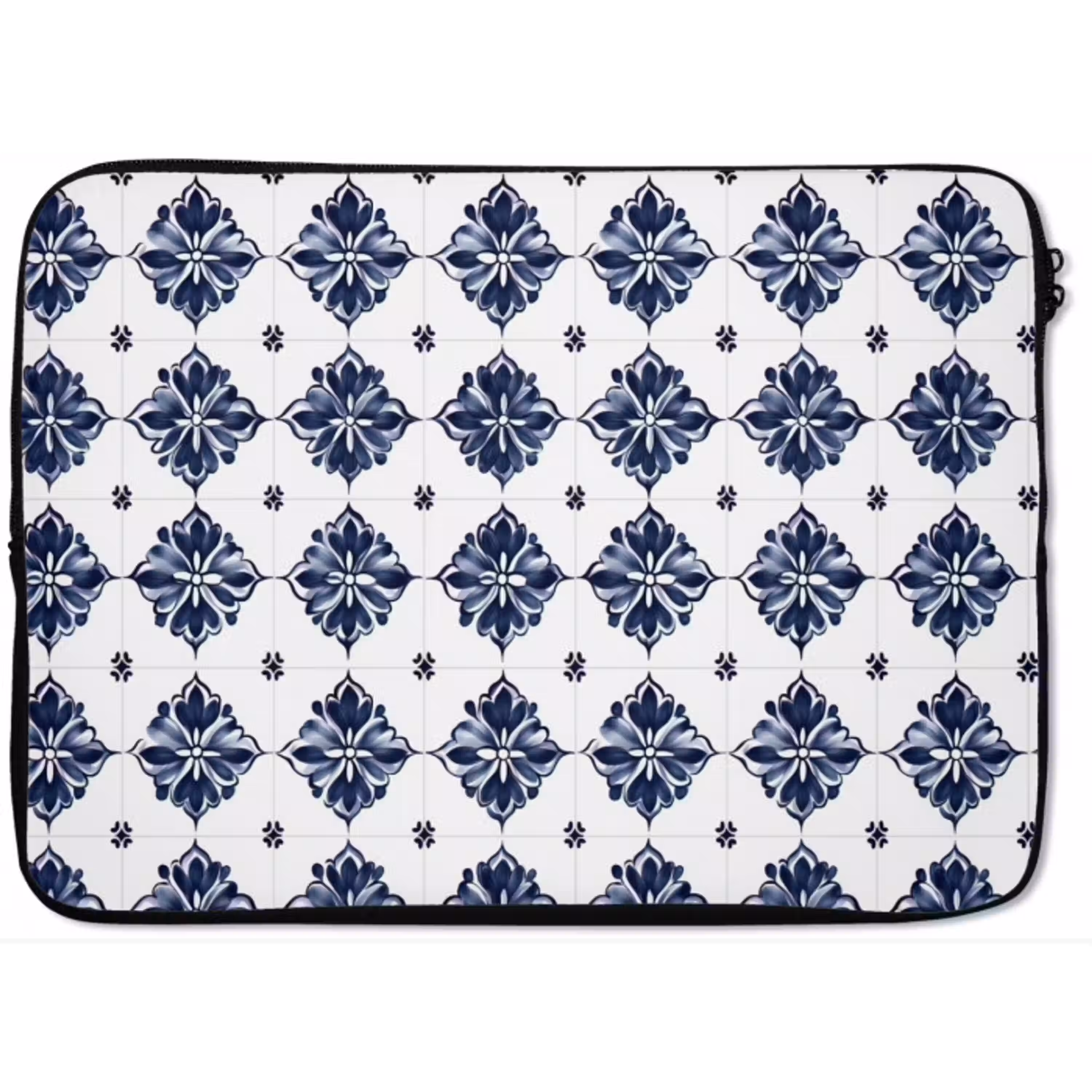 Tegelmotief - Blauw - Wit - Bloem laptophoes neopreen klein 279 -zkaufland3dotto