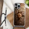 Gezicht - Vrouwe - Bladeren - Penseelstreken Hoesje iPhone 16 Pro Max met koord klein -sfeer4