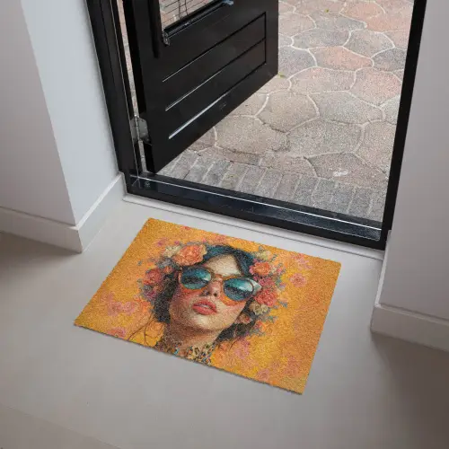 Vrouw - Bloemen - Aesthetic - Oranje Deurmat klein -sfeer5