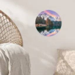 Bergen - Bos - Water - Lucht - Roze - Paars Wandcirkel behangsticker klein -sfeer4