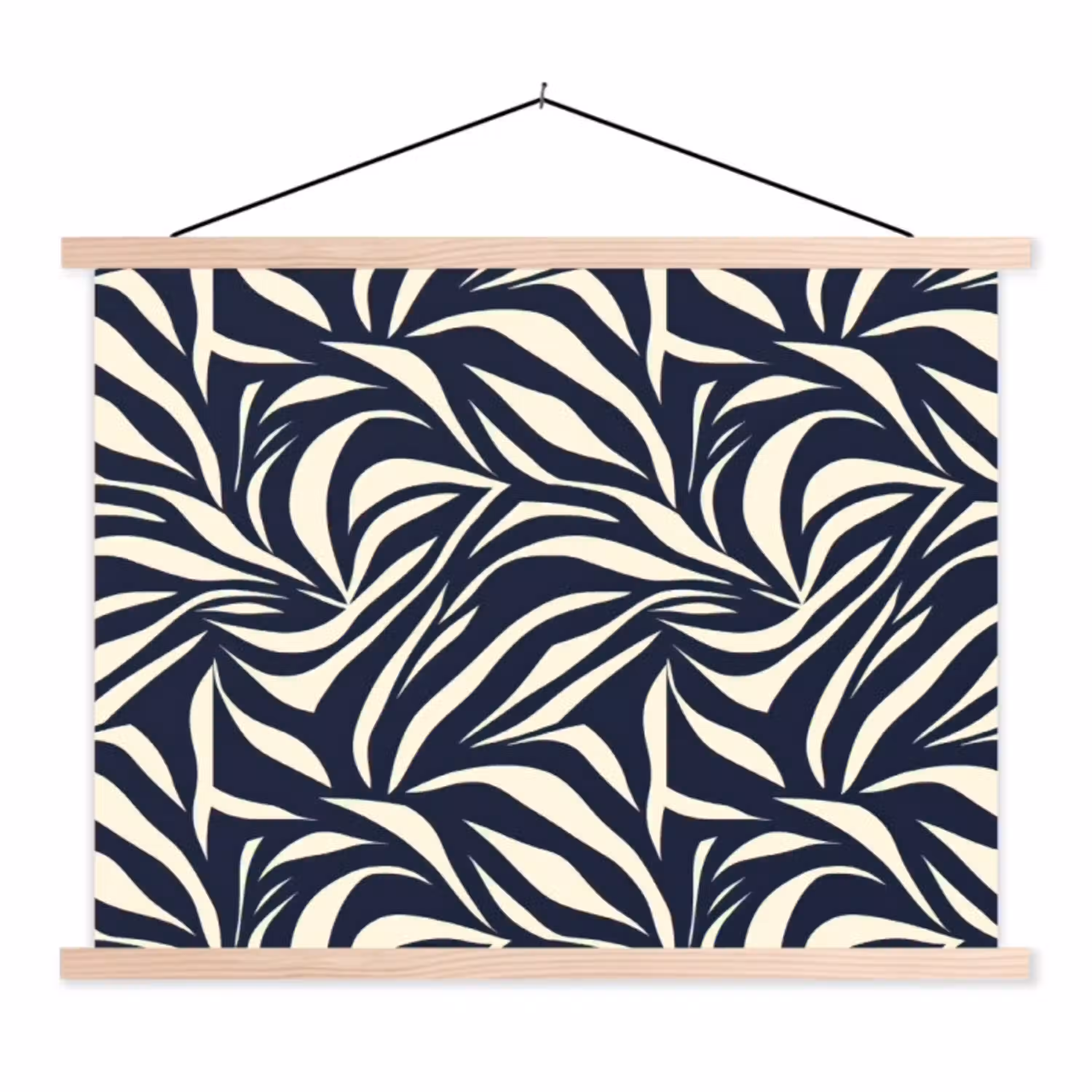 Bladvormen - Blauw - Patroon - Wit textielposter latten blank klein 122 -3d