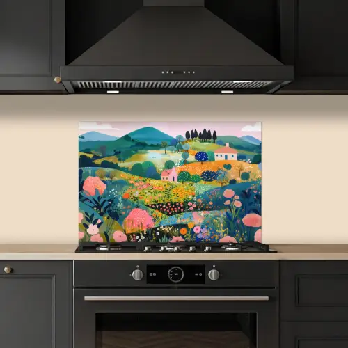 Heuvellandschap - Fantasierijk - Kleurcontrasten keuken achterwand spatscherm klein -sfeer1