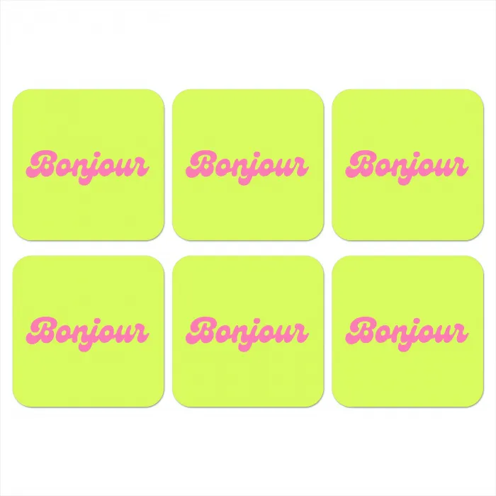 Groen - Roze bonjour - Retro onderzetter kurk middel -3d