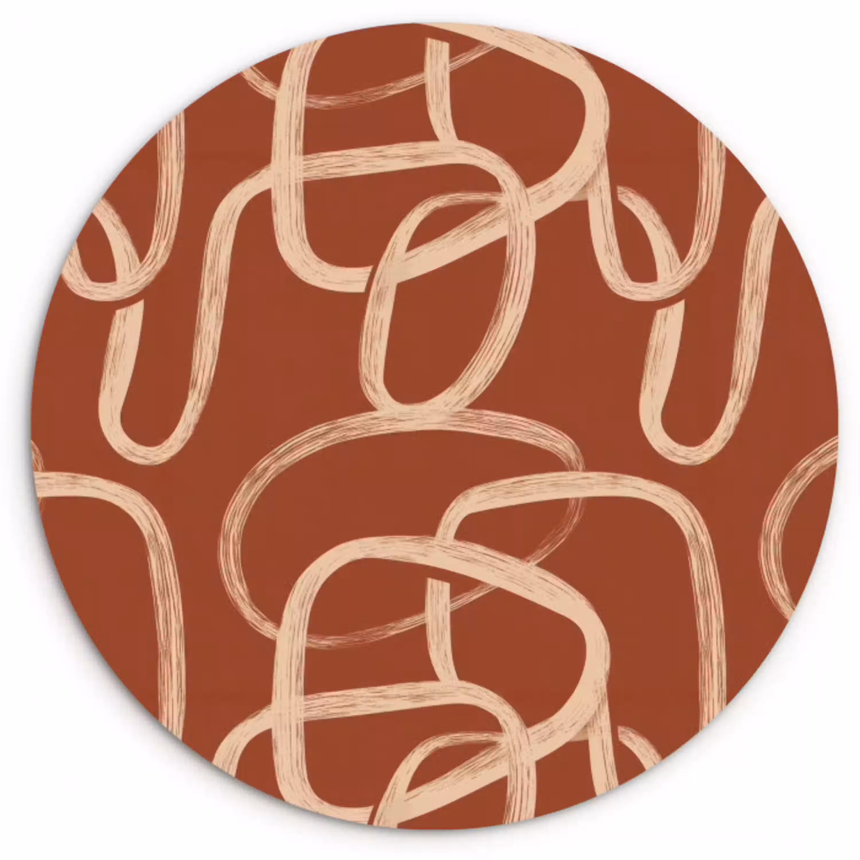 Lijnen - Abstract - Organisch - Terracotta - Crème Wandcirkel kunststof plaat 5mm dik klein 188 -3d