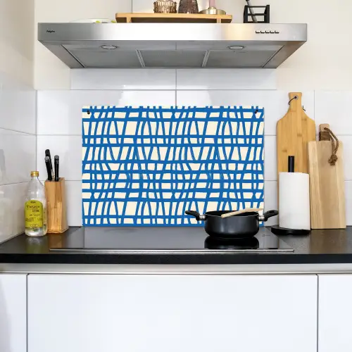 Ruitpatroon - Blauw - Crème Inductie beschemer met haakjes klein 777 -sfeer2