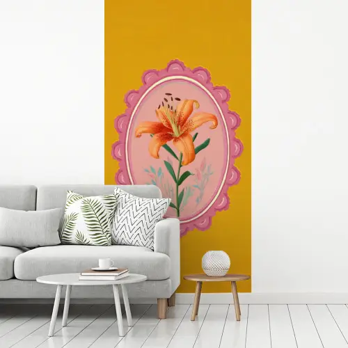 Lelie - Oranje - Lijst - Ovaal fotobehang vinyl groot -woonkamer