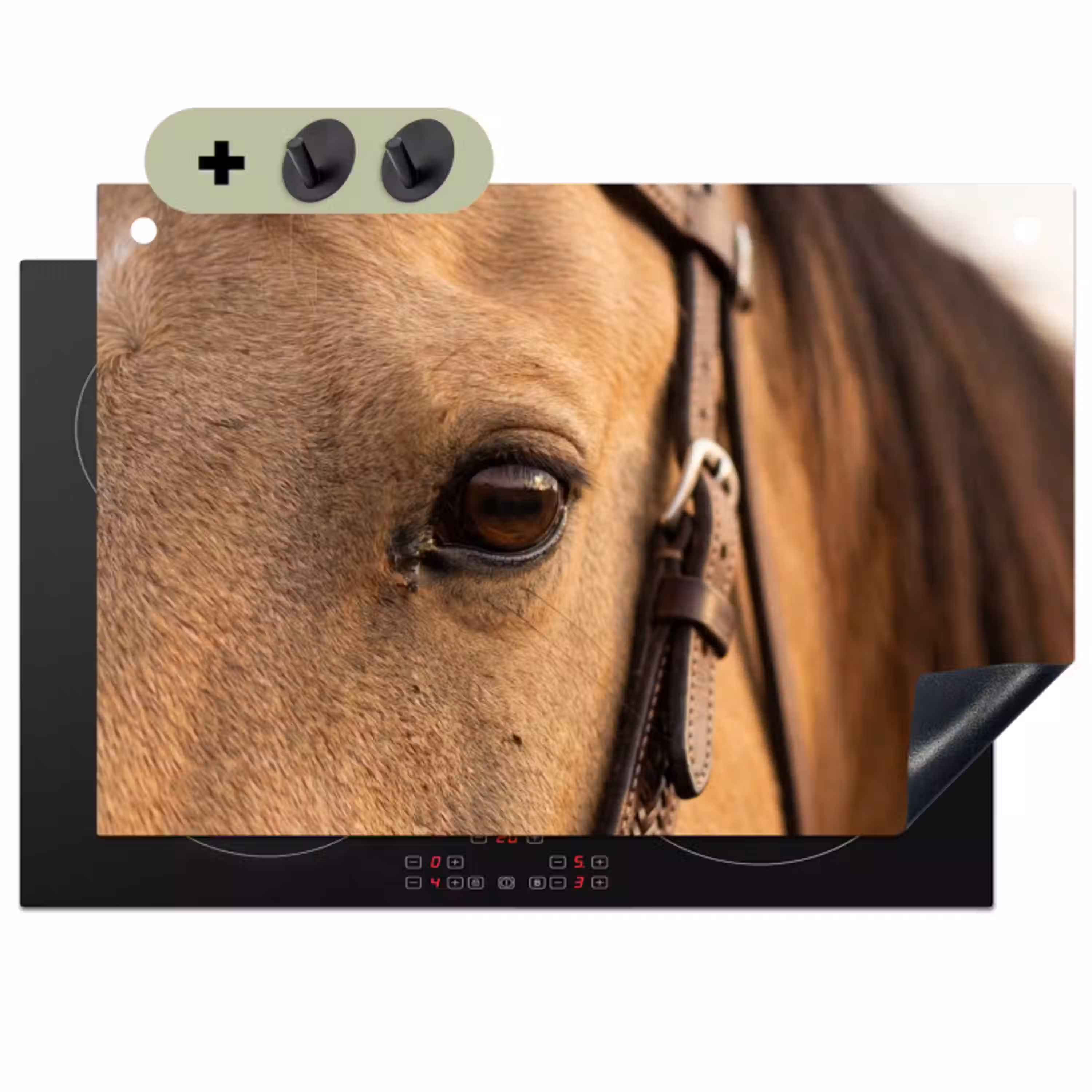 Paard - Oog - Bruin Inductie beschemer met haakjes klein -3d