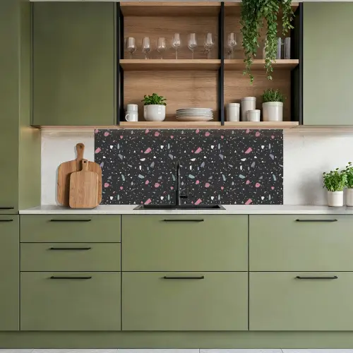 Terrazzo - Patroon - Zwart - Zacht keuken achterwand 2 middel 871 -sfeer3
