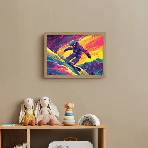 Snowboarden - Sneeuw - Kleurrijk Light Box met batterij (Wandlamp kind) middel -sfeer2_kind