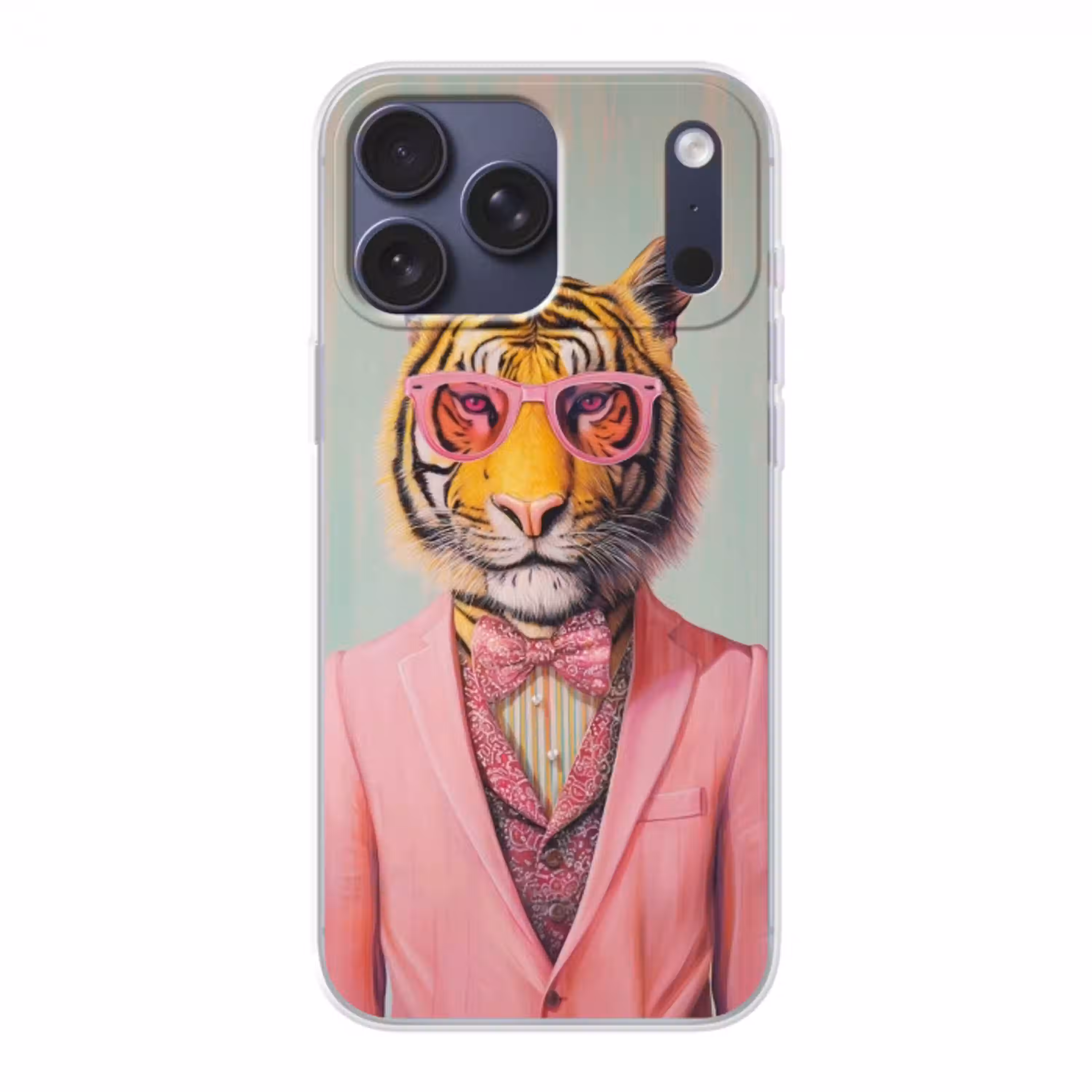 Tijger - Strik - Jasje - Roze Telefoonhoesje iPhone 17 Pro Max klein -3d