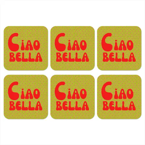 Ciao bella - Rood - Groen - Stippen onderzetter kurk middel -3d