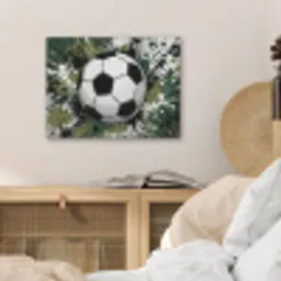 Voetbal - Verf - Spetters - Groen PET vilt klein -sfeer3