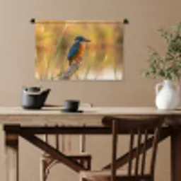 IJsvogel - Tak - Water - Kleurrijk - Levendig Wandkleed katoen klein -sfeer6