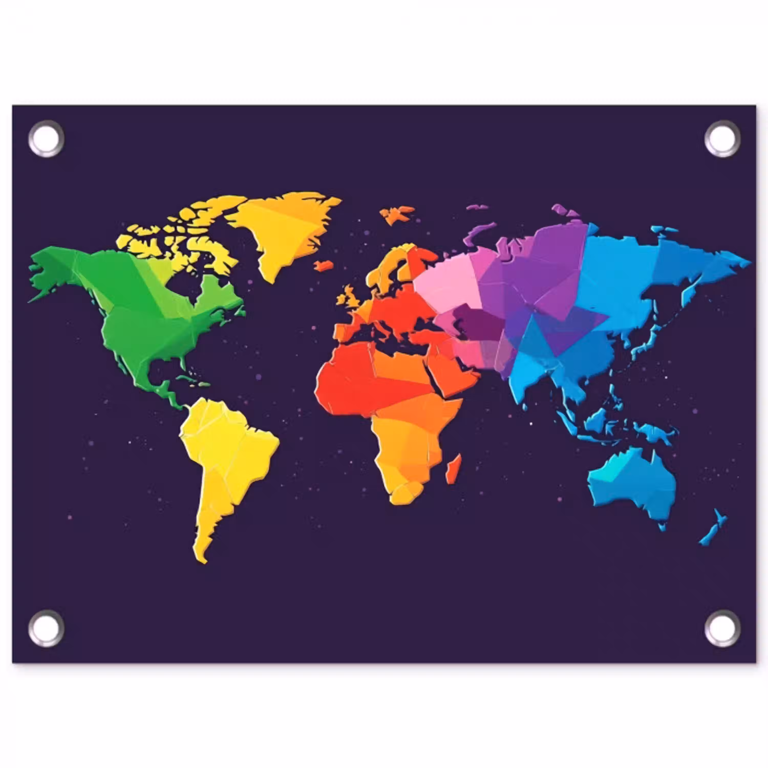 Wereldkaart - Regenboog - Paars tuinposter los doek klein -3d