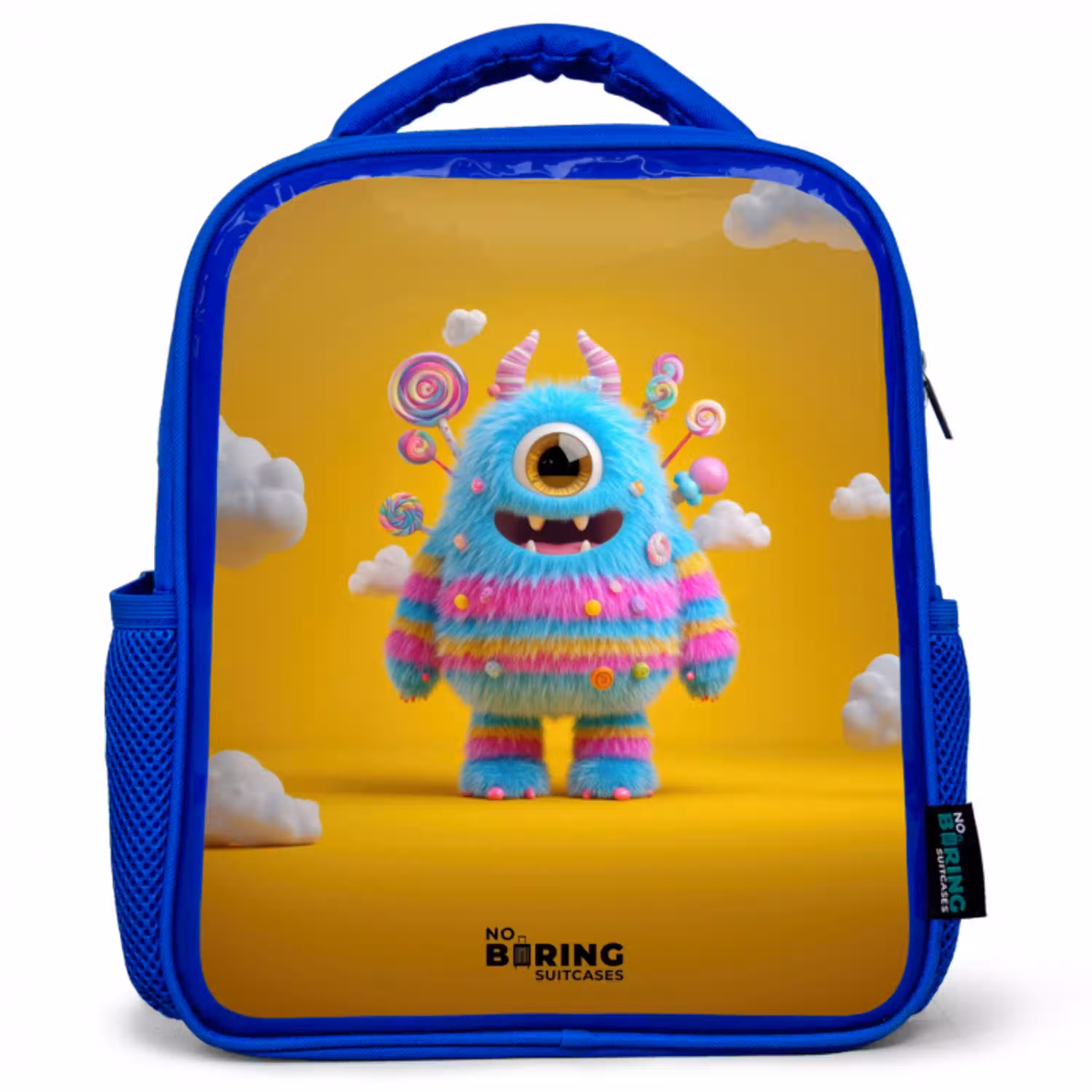 Snoep - Monster - Regenboog Kinderrugzak - Blauw middel -3d