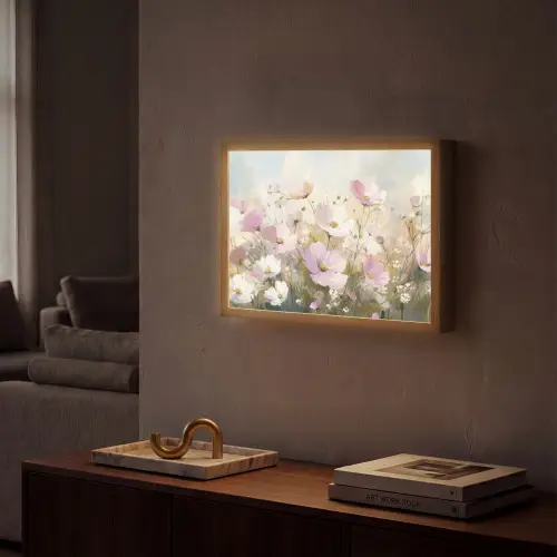 Bloemenveld - Lichte tinten - Geschilderd Light Box met batterij (Wandlamp) middel -sfeer1