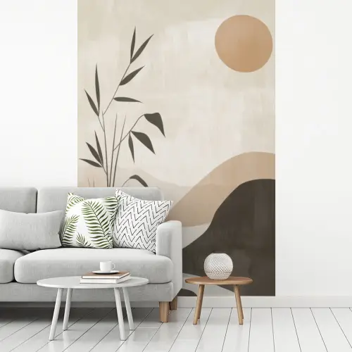 Japandi - Landschap - Beige fotobehang vinyl groot -woonkamer