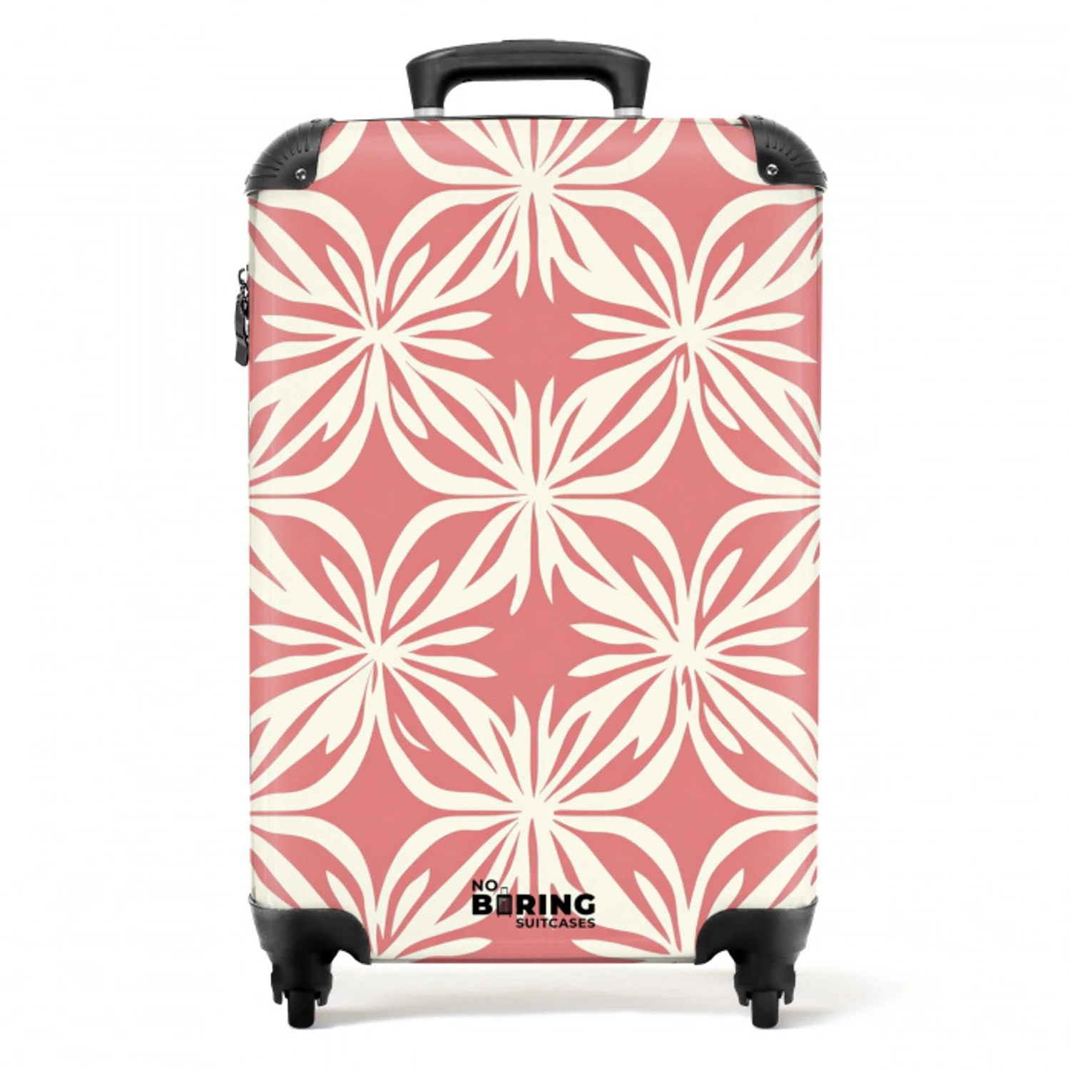 Roze - Bloemenmotief - Wit - Modern NBS - Handbagage koffer - Volwassenen Unisex middel -productfoto_recht
