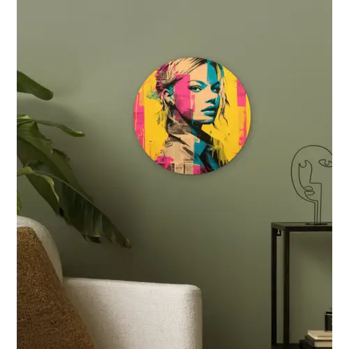Vrouw - Verfstrepen - Gekleurd Wandcirkel plexiglas klein -sfeer3