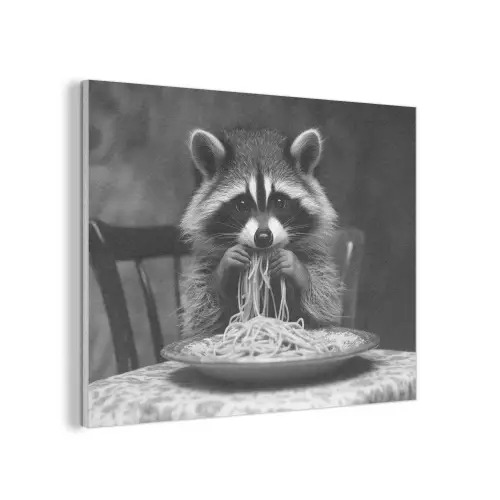 Wasbeer - Cute - Pasta - Tafelkleed - Zwart - Wit PET vilt klein -3d