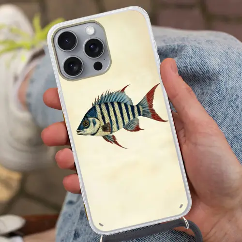 Gestreept - Donkerblauw - Rugvin - Vis Hoesje iPhone 16 Pro Max met koord klein -sfeer3