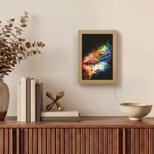 Graffiti - Sport - Voetbal - Schoen - Verf Light Box met kabel (Tafellamp) klein -sfeer2