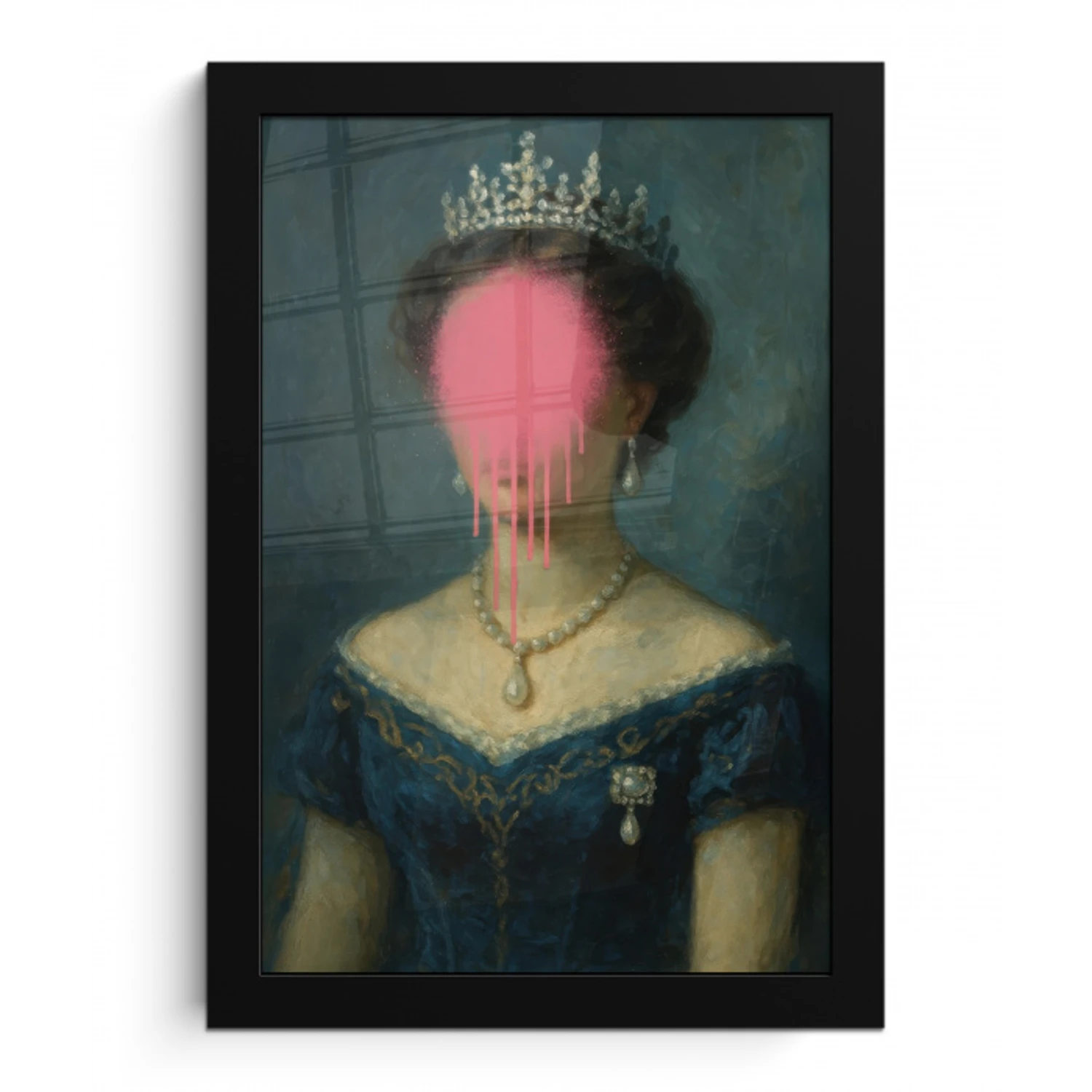 Kroon - Roze druipend verf - Portret fotolijst zwart zonder passe partout klein -3d