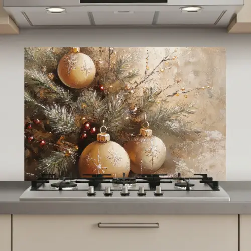 Kerst - Kerstballen - Beige - Goud keuken achterwand spatscherm klein -3d_website