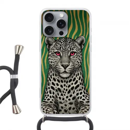 Panter - Zebrapatroon - Groen Hoesje iPhone 16 Pro Max met koord klein -3d