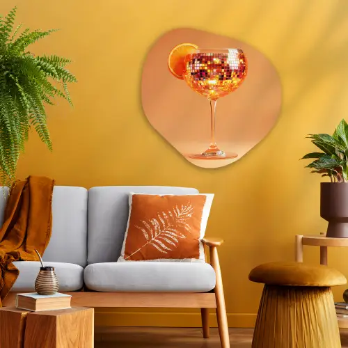 Drank - Oranje - Glitter - Disco Wandcirkel Organisch Plexiglas middel -sfeer4