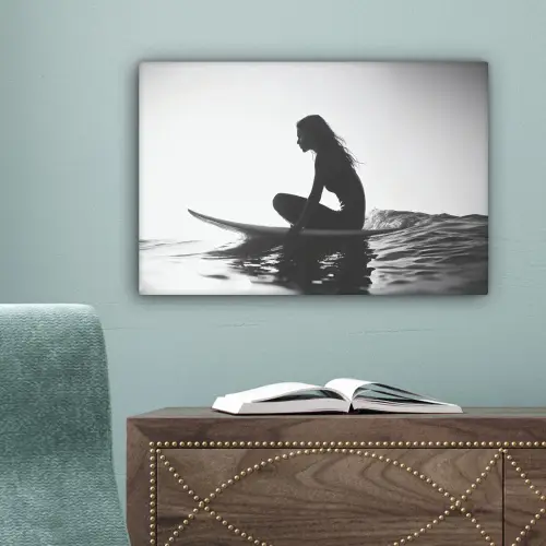 Silhouet - Vrouw - Surfplank - Water canvas 2cm klein -sfeer4