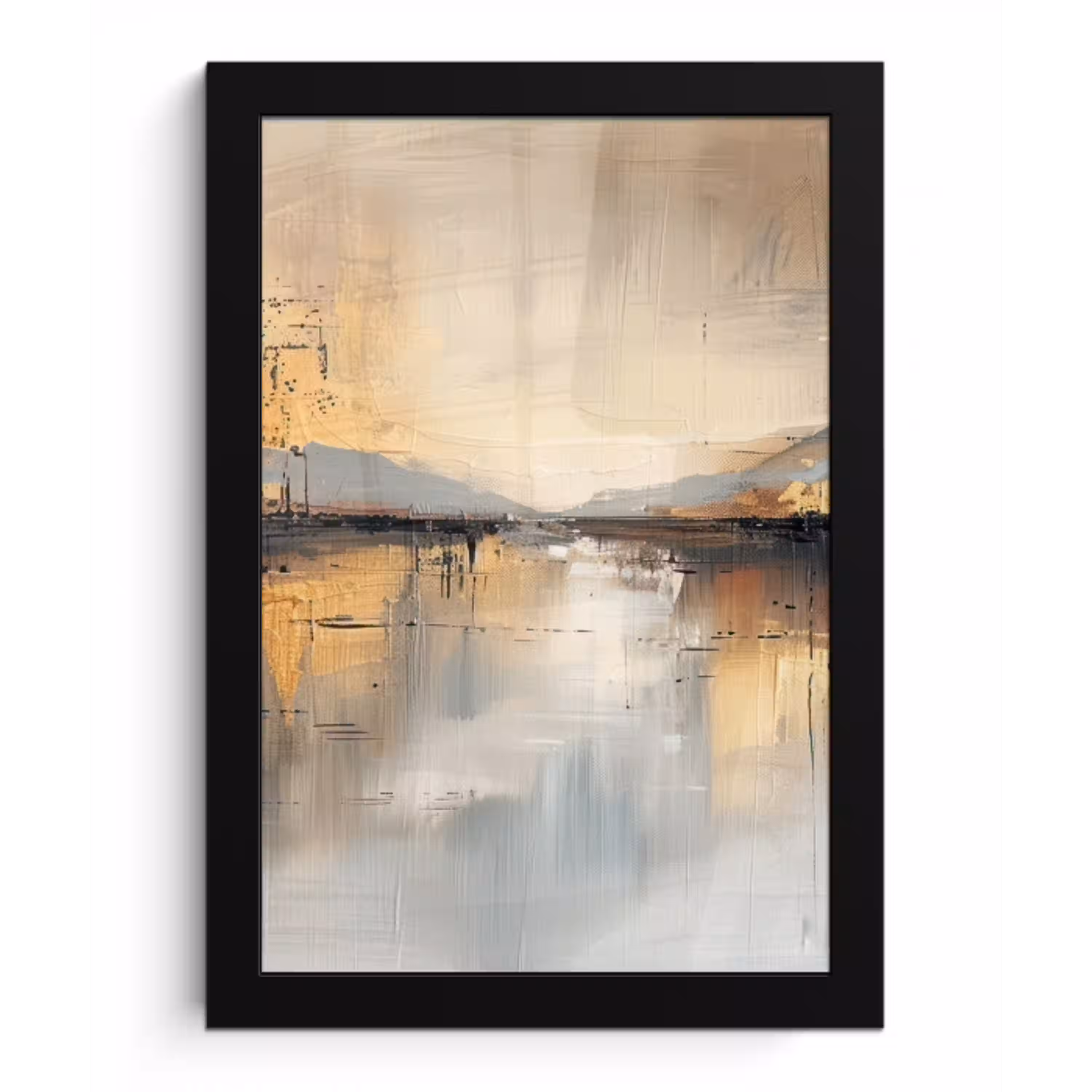 Abstract - Modern - Beige - Aesthetic - Goud fotolijst zwart zonder passe partout klein -3d