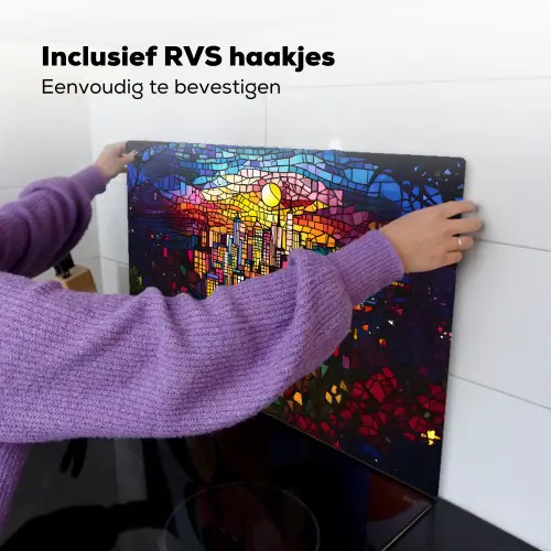 Stad - Maan - Mozaïek - Kleurrijk Inductie beschemer met haakjes klein -ky-ophangen-nl