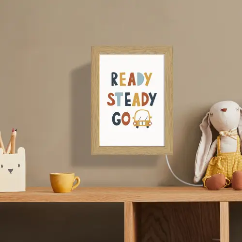 Kinderen - Auto - Wit - Quote - Ready Steady GO Light Box met kabel (Wandlamp kind) klein -sfeer2_kind