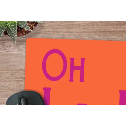Oh la la - Oranje - Roze - Scheeflettertype muismat rubber klein -closeup