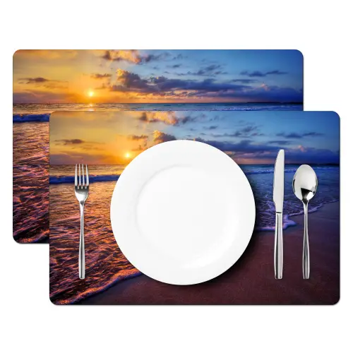Zee - Strand - Zonsondergang - Wolken - Horizon Placemat vinyl groot -zzsfeer2_Kitchenyeah-website
