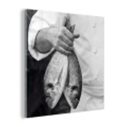 Vissen - Chef - Zwart - Wit plexiglas 5mm klein -z3d