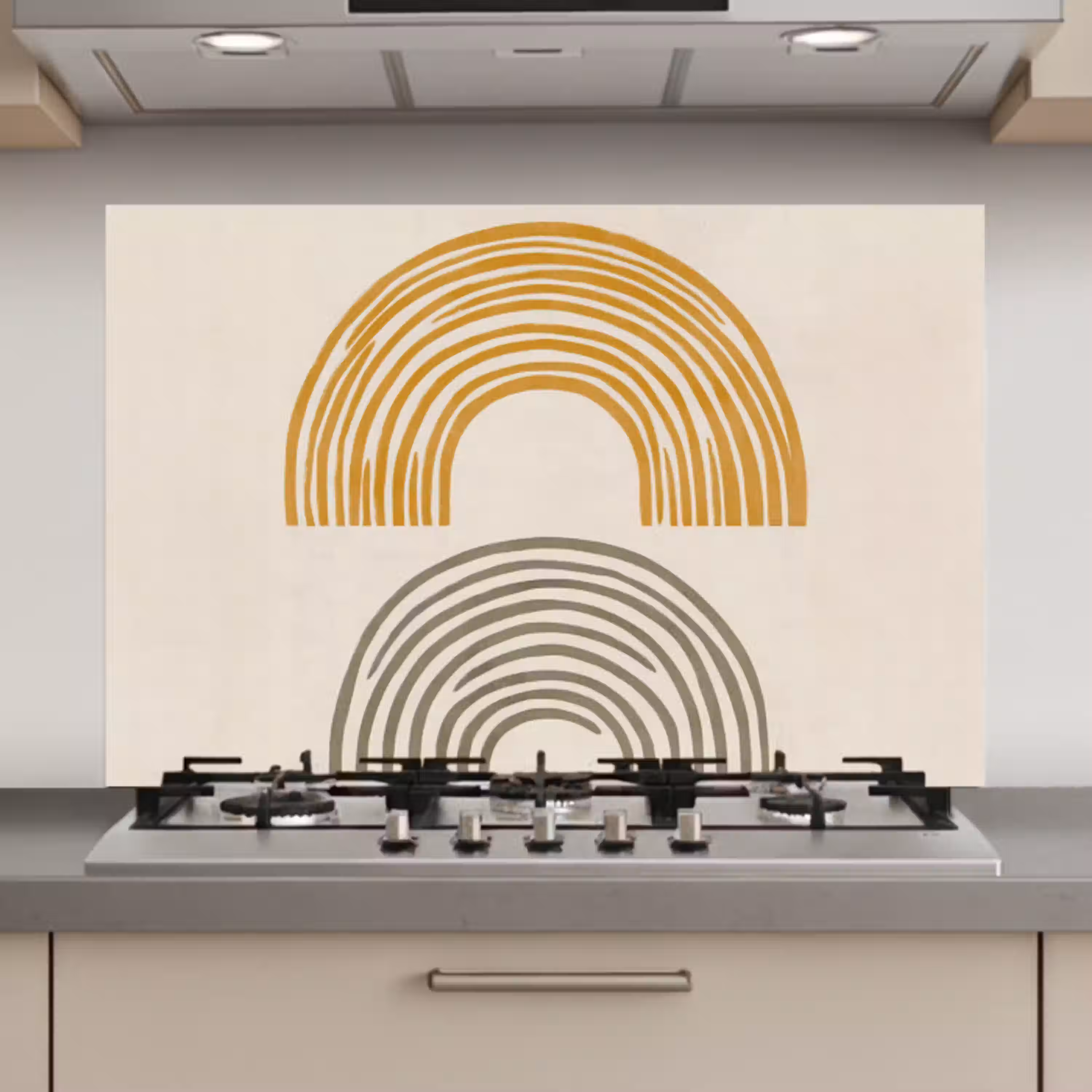 Bogen - Lijnen - Oranje - Minimalistisch keuken achterwand spatscherm klein -3d_website