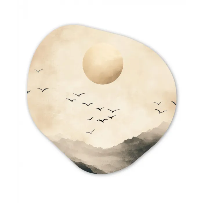 Landschap - Japandi - vogel Wandcirkel Organisch Plexiglas middel -3d