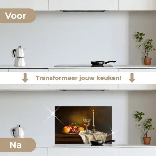 Fruit -  Stilleven - Wijn - Kaars keuken achterwand spatscherm klein -voor_na_NL