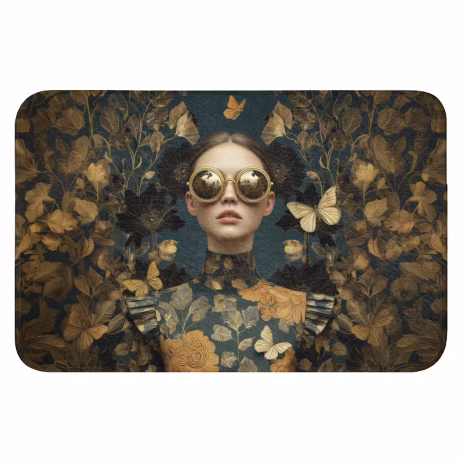 Badematte - Frau - Blätter - Gold - Schmetterlinge