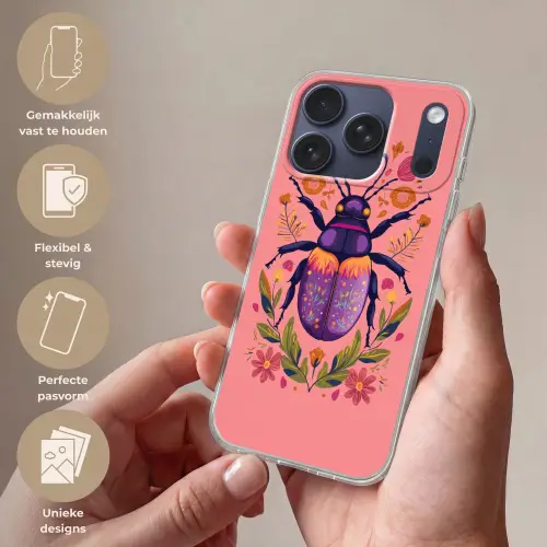 Paars - Kever - Stipjes - Bloemen Telefoonhoesje iPhone 17 Pro klein -sfeer3_NL