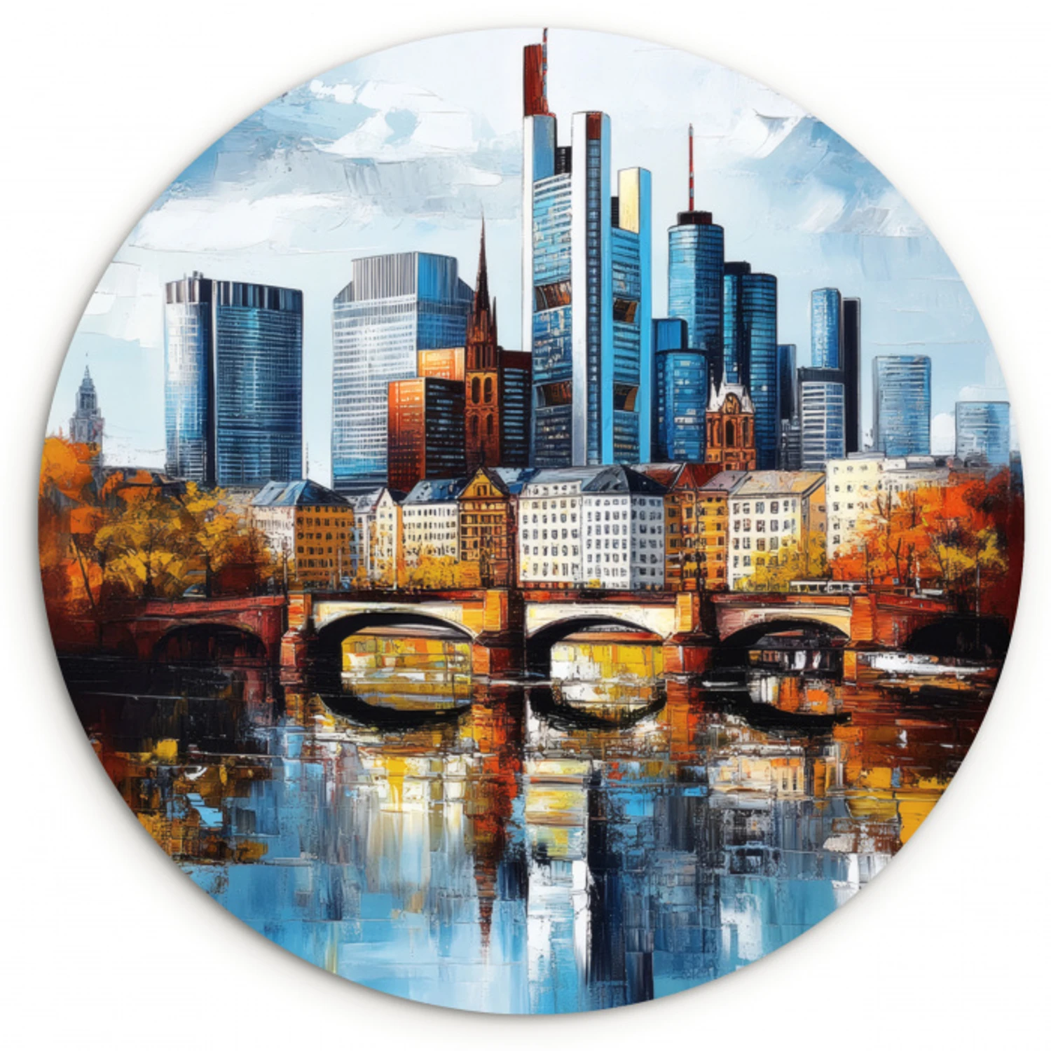 Bomen Frankfurt- Stad - Skyline - Brug Wandcirkel kunststof plaat 5mm dik klein -3d