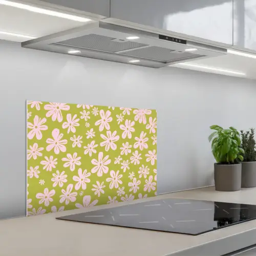Bloemen - Roze - Getekend - Patroon keuken achterwand spatscherm klein -3d_schuin